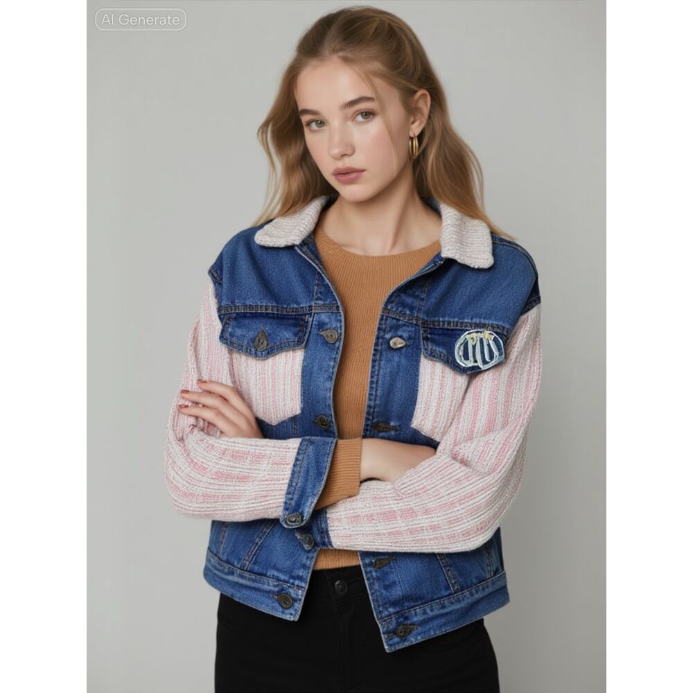 Minime Paris, Denim and Pink Tweed Jacket NWOT Med